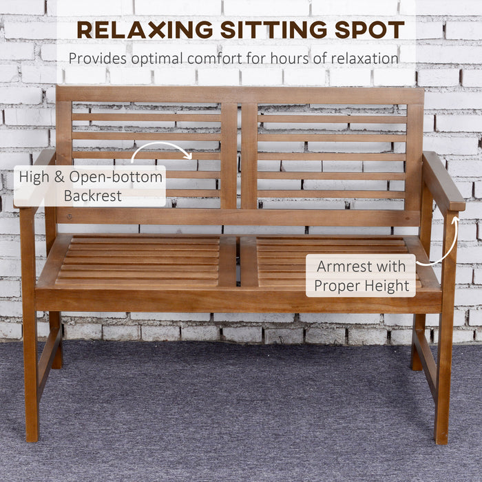 Outdoor 2-Seater Wooden Bench - Patio Loveseat Chair with Backrest and Armrest, Brown - Ideal for Yard, Lawn, and Porch Relaxation