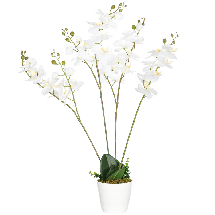 Artificial Phalaenopsis Orchid in White Pot - Lifelike Fake Floral Arrangement with Silk Flowers for Decor - Perfect for Weddings and Home Ambiance