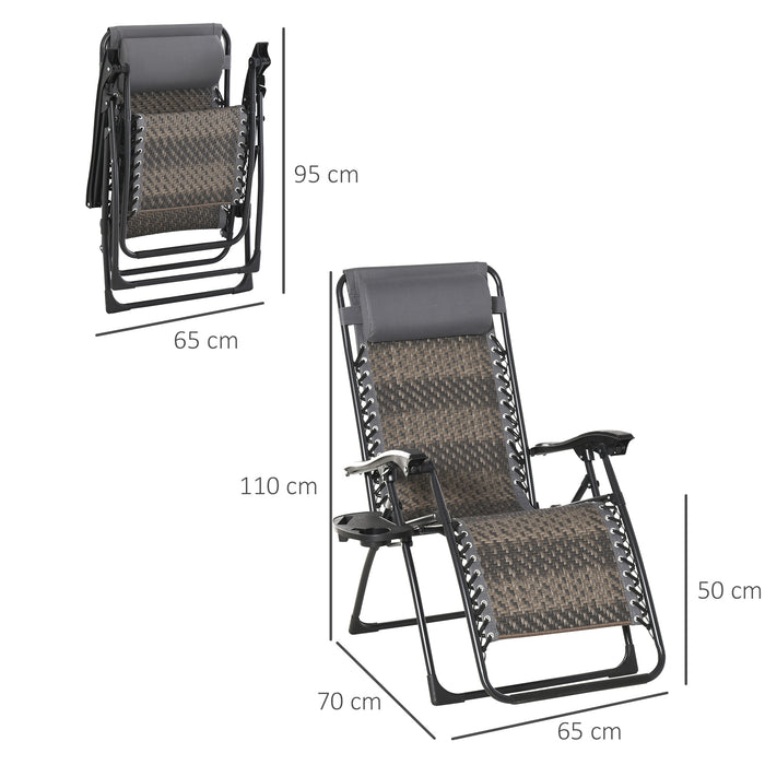 Zero Gravity Lounge Chair with Headrest - Folding Recliner with Cup and Phone Holder, Grey - Ideal for Garden, Balcony, Deck Comfort