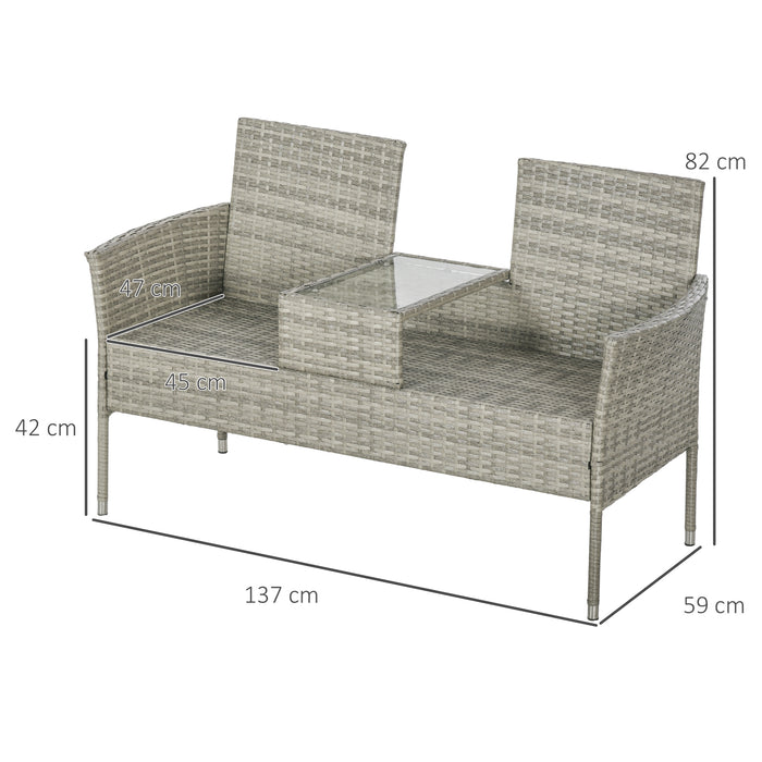 Outdoor Rattan Loveseat - Two-Seater Chair with Central Coffee Table in Mixed Grey - Ideal for Patio and Garden Comfort