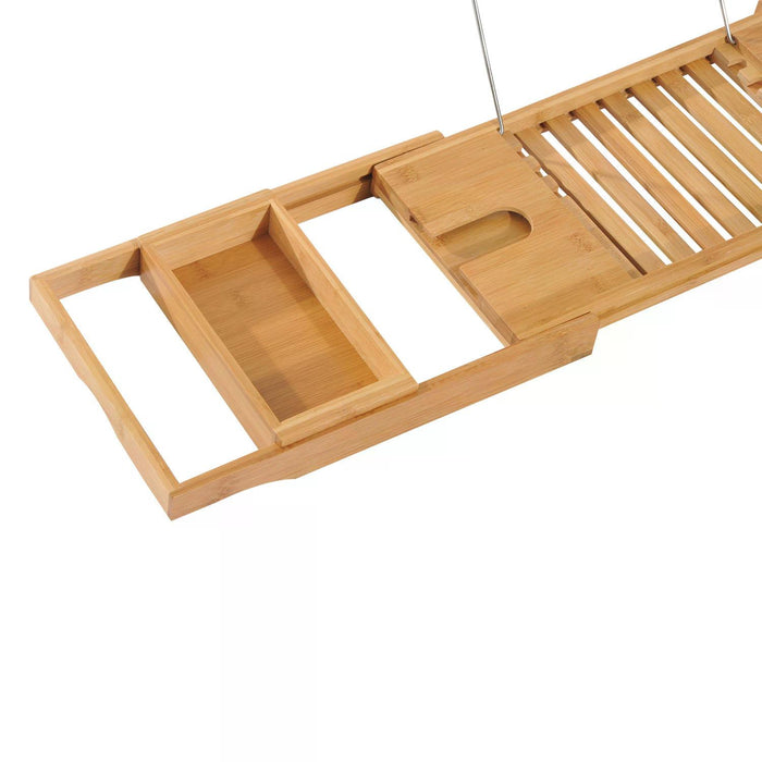 Bamboo Bath Caddy Tray - Extendable Shelf Rack with Adjustable Size from 75 to 109cm in Length - Spa Experience for Relaxing Bathroom Organization