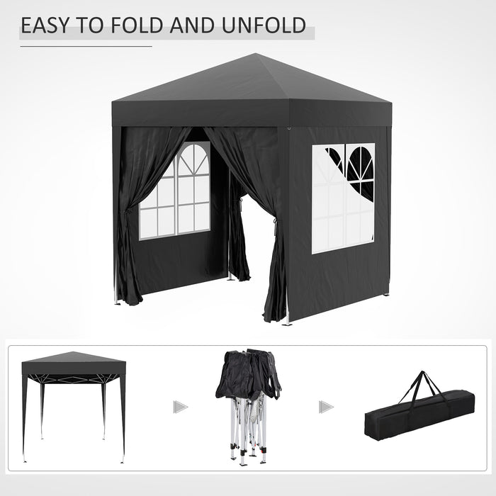Pop Up Garden Gazebo Shelter 2x2m - Removable Side Walls & Portable Carrying Bag, Black - Ideal for Outdoor Parties & Camping Adventures