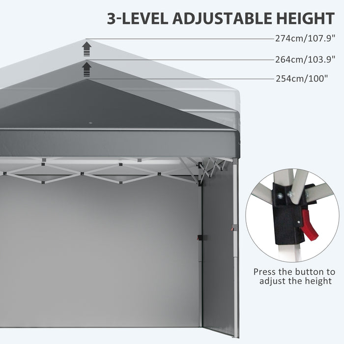 Pop Up Gazebo 3x3m with Sidewalls - Adjustable Height Event Tent with Leg Weights and Carry Bag - Ideal Garden Shelter for Parties, Dark Grey
