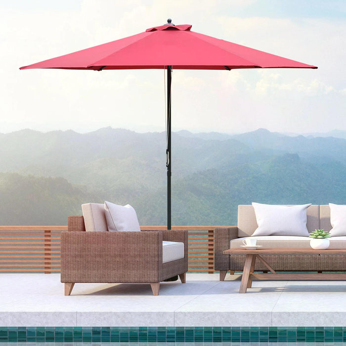 Outdoor Sunshade Canopy 2.8m - Patio Parasol Umbrella with 6 Ribs & Manual Push, Wine Red - Ideal for Garden and Backyard Entertaining