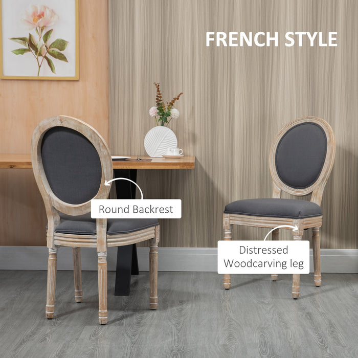 French-Style Dining Chairs - Set of 2 Armless Accent Chairs with Linen Upholstery and Supportive Backrest - Stylish Seating for Kitchen or Dining Room