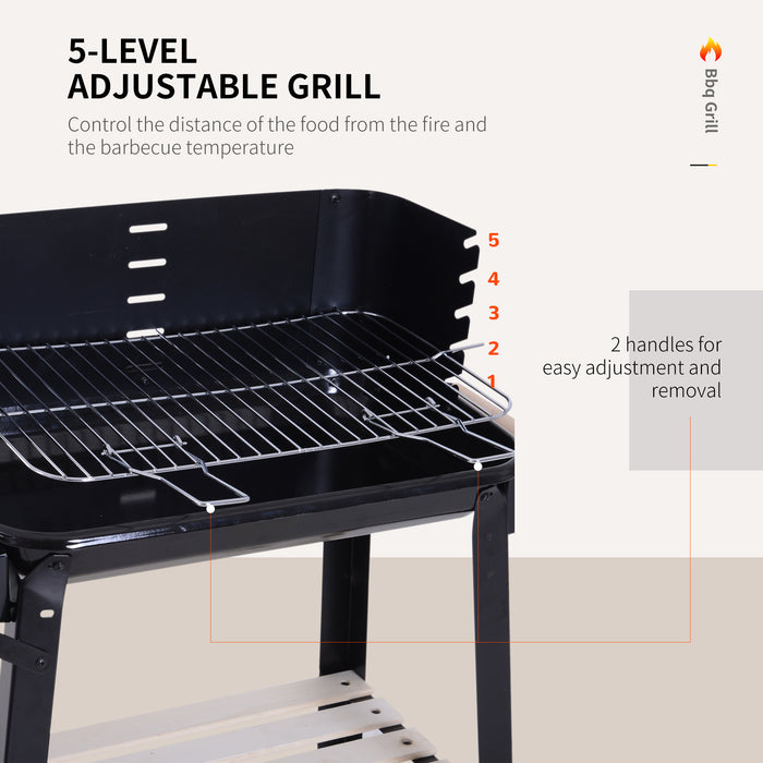 Charcoal BBQ Grill Trolley with Smoker - Outdoor Patio Garden Barbecue with Side Trays and Storage Shelf - Ideal for Grill Enthusiasts and Outdoor Heating