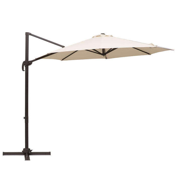 3M Cantilever Banana Parasol Umbrella with Cross Base - Aluminium Frame, 360° Rotation, Hand Crank System in Beige - Ideal for Outdoor Patio Sunshade