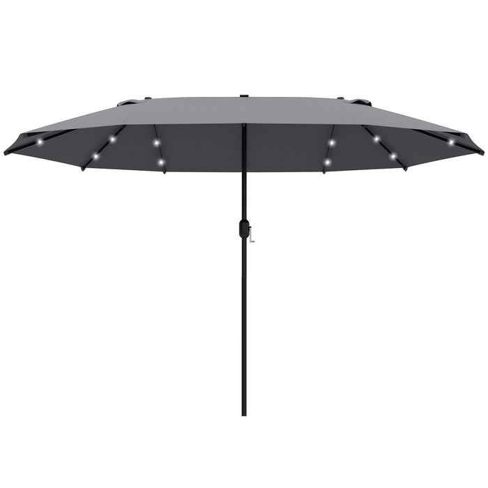 Double-Sided Sun Umbrella 4.4m with Solar LED Lights - Dark Grey Garden Parasol Patio Shade for Outdoors - Ideal for Evening Gatherings & Daytime Sun Protection