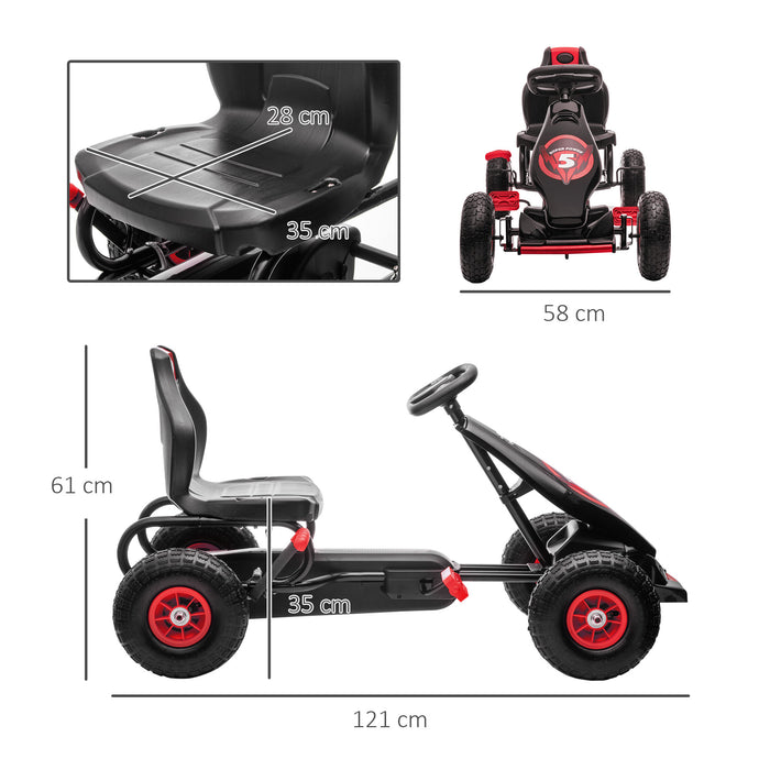 Adjustable Children's Pedal Go-Kart - Racing Cart with Inflatable Tires and Shock Absorption - Ideal for Boys and Girls Aged 5-12, Handbrake Equipped, Vibrant Red