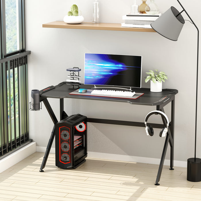 Gaming Desk with Built-in Cup Holder and Headphone Hook - Adjustable Feet, Spacious 120x66x75cm Workspace - Ideal for Gamers and Home Office Setup