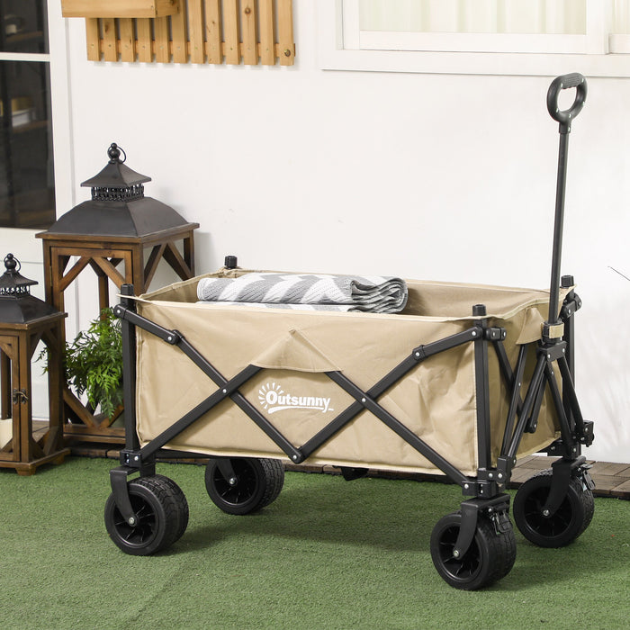 Outdoor Folding Wagon Cart with Carry Bag - Heavy-Duty 120KG Capacity, Ideal for Garden, Beach, and Camping - Khaki Festival Utility Trolley