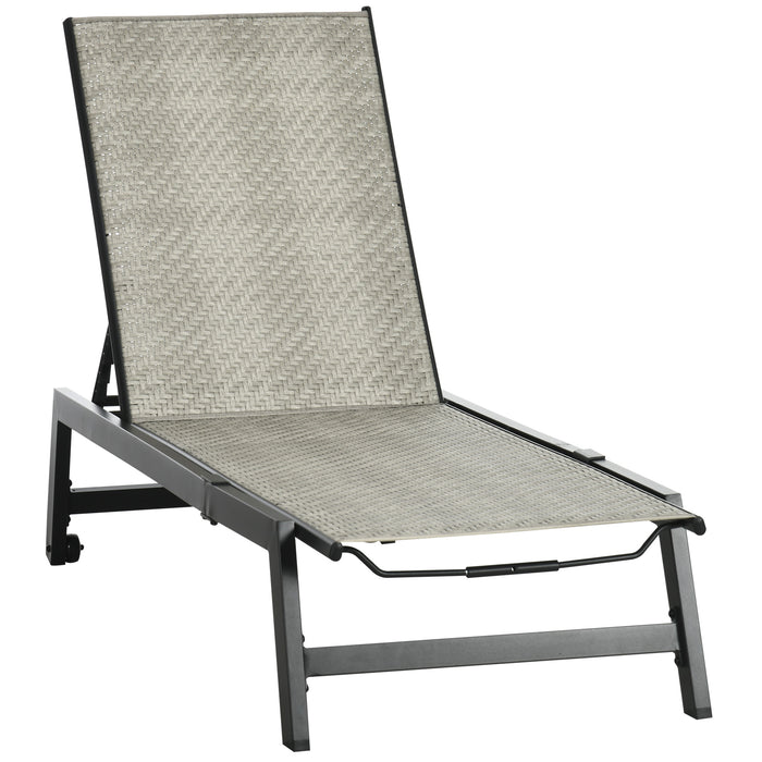 Outdoor PE Rattan Sun Loungers - Adjustable Patio Wicker Chaise Lounge Chair with Wheels, 5-Position Backrest - Ideal for Sun Room, Garden, Poolside Use in Classic Black