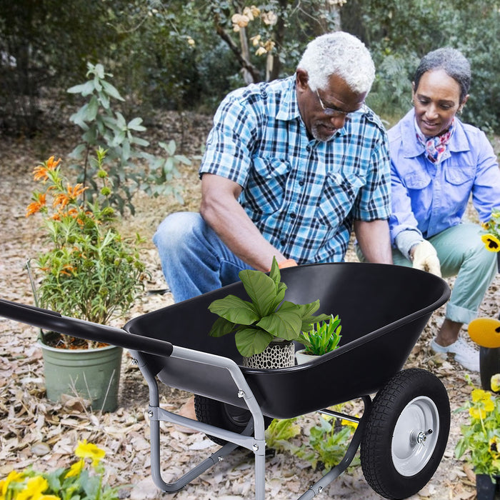 Wheelbarrow with 2 Pneumatic Tires - Heavy Duty 150KG Load Capacity in Black - Ideal for Gardening and Construction Tasks