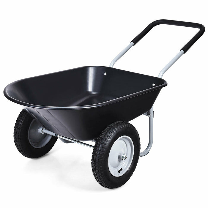 Wheelbarrow with 2 Pneumatic Tires - Heavy Duty 150KG Load Capacity in Black - Ideal for Gardening and Construction Tasks