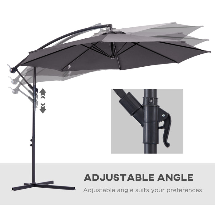 Banana Cantilever Garden Umbrella with Crank Handle - 3M Sunshade, 8-Rib Structure, Grey, Includes Cross Base - Ideal for Outdoor Relaxation and UV Protection