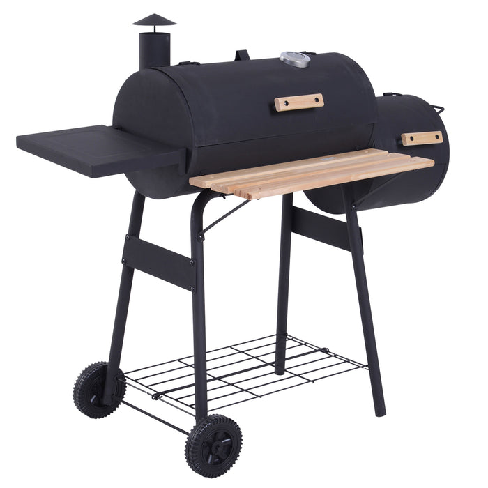 Portable Charcoal Barbecue Grill with Offset Smoker - Handy Shelves, On-lid Thermometer for Precise Cooking - Ideal for Outdoor Gatherings and Garden BBQs