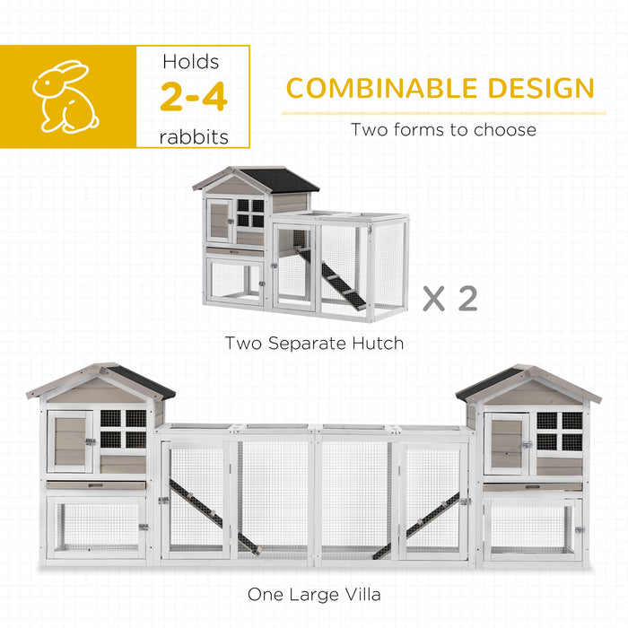 Double-Decker Rabbit & Guinea Pig Hutch with Run Box - 2-in-1 Wooden Small Animal Shelter, Slide-Out Tray, Ramp - Ideal for Pet Comfort and Easy Maintenance