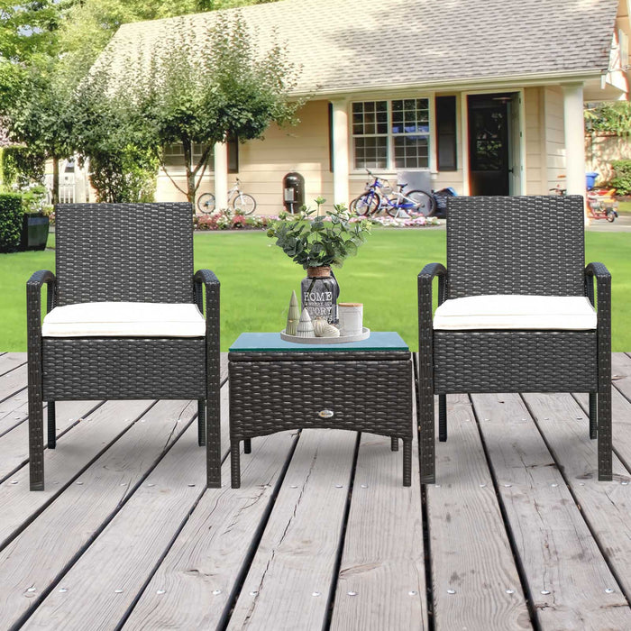 Rattan 2-Seater Sofa Set - Wicker Weave Garden Bistro Furniture with Table, Outdoor Patio Ensemble - Ideal for Conservatory and Patio Comfort