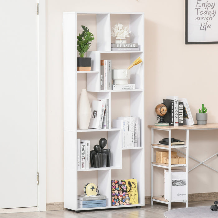 8-Tier Bookshelf with Melamine Finish - Stable, Freestanding Storage and Display Unit with Anti-Tipping Foot Pads - Chic Modern Home Organizer in White