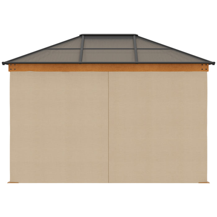 3 x 3.6 m Hardtop Gazebo - Polycarbonate Roof and Aluminium-Steel Frame with Nettings and Sidewalls - Ideal for Garden and Patio Use, Khaki Shade