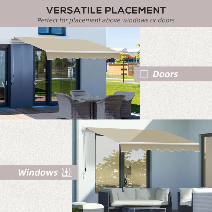 Manual Retractable Awning 2.5x2m - Beige Shade Cover with White Frame - Ideal Sun Protection for Patio & Decking Areas