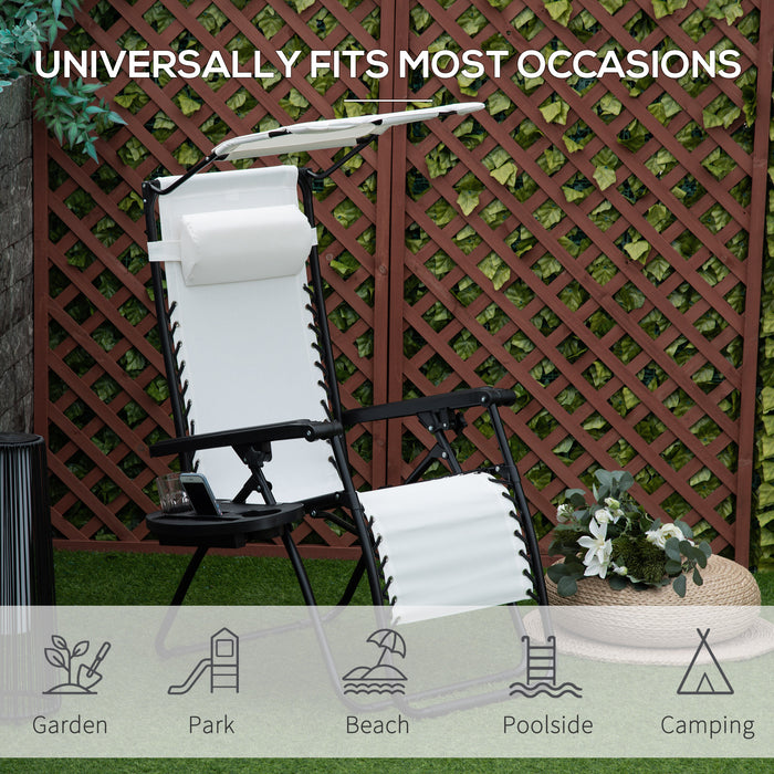 Zero Gravity Patio Recliner - Sun Lounger Deck Chair with Cup Holder and Canopy Shade, Folding Design - Perfect for Outdoor Relaxation in White