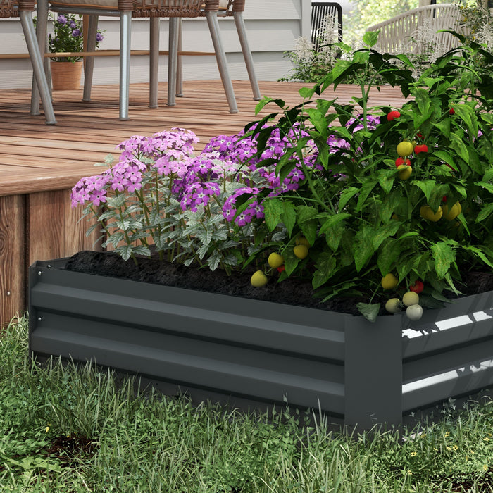 291L Raised Garden Bed Twin-Pack - Elevated Galvanised Planter Box for Flowers and Herbs, 100x100x30cm, Dark Grey - Ideal for Urban Gardeners & Small Outdoor Spaces