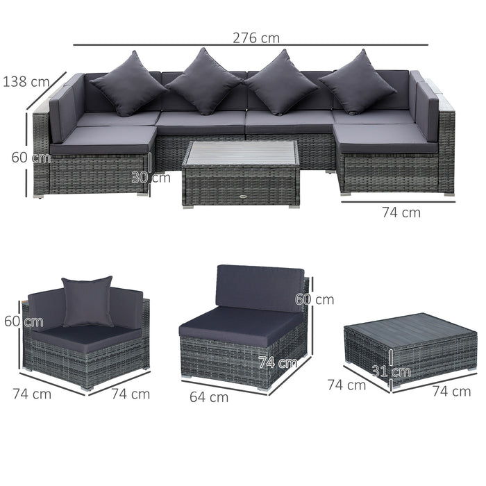 Outdoor PE Rattan 7-Piece Patio Wicker Sofa Set - Acacia Table Top with Comfortable Cushions - Ideal for Garden and Backyard Entertaining