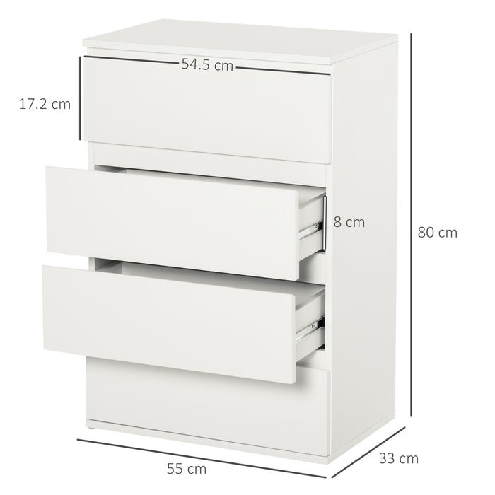 4-Drawer Chest - Bedroom and Living Room Storage Cabinet, Floor Tower Organizer - Sleek White Cupboard for Home Clutter Organization