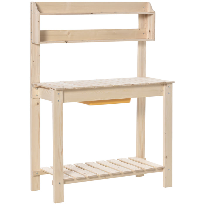 Outdoor Garden Potting Bench with Extendable Sliding Tabletop - Wooden Workstation Featuring Dry Sink, Storage Shelf, and Hooks - Ideal for Gardening Enthusiasts & Greenhouse Tasks