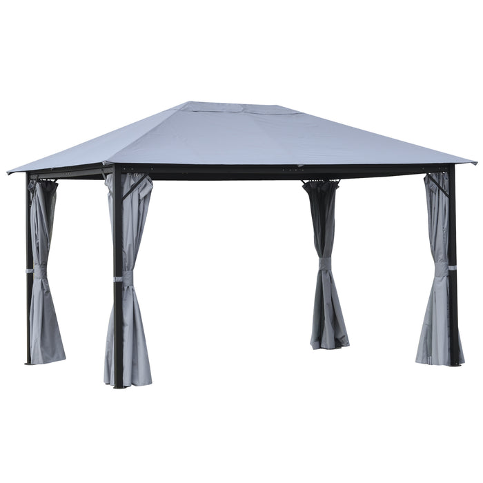 Outdoor Gazebo Canopy 4x3m - Party Tent Pavilion with Curtains and Netting Sidewalls, Grey - Ideal for Garden Patio Shelter and Entertaining