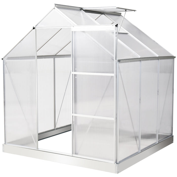 Walk-In Polycarbonate Greenhouse - 6x6 ft Aluminum Frame with Sliding Door and Adjustable Ventilation - Ideal for Growing Plants and Seedling Protection