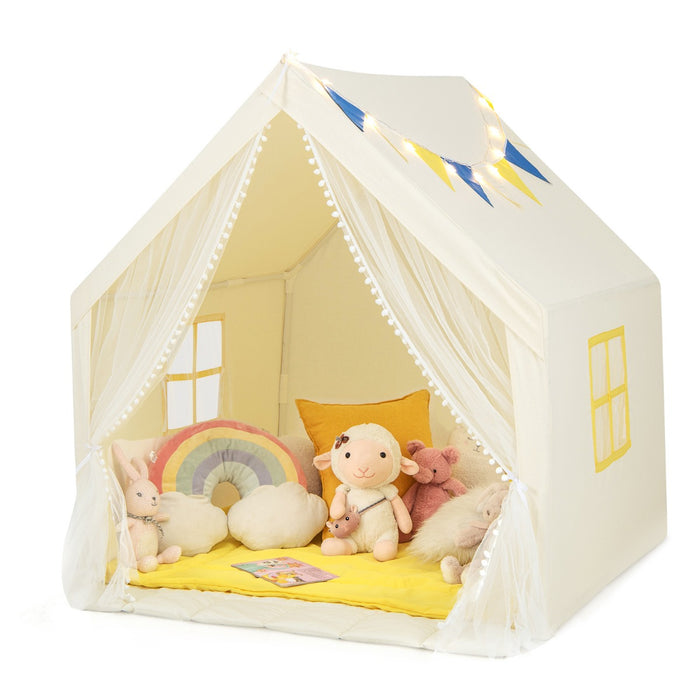 Playhouse for Kids and Toddlers - Includes Washable Cotton Mat and Star Lights, with Windows, Navy Blue - Ideal Indoor Fun, Encourages Imaginative Play