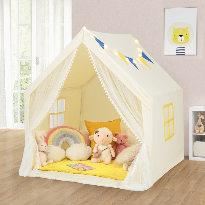 Playhouse for Kids and Toddlers - Includes Washable Cotton Mat and Star Lights, with Windows, Navy Blue - Ideal Indoor Fun, Encourages Imaginative Play