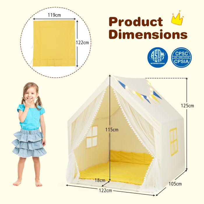 Playhouse for Kids and Toddlers - Includes Washable Cotton Mat and Star Lights, with Windows, Navy Blue - Ideal Indoor Fun, Encourages Imaginative Play