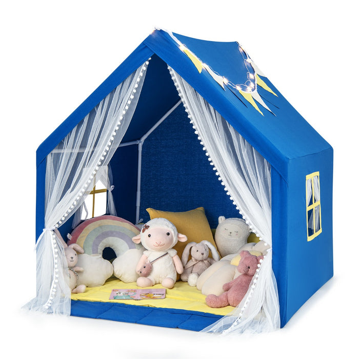 Playhouse for Kids and Toddlers - Includes Washable Cotton Mat and Star Lights, with Windows, Navy Blue - Ideal Indoor Fun, Encourages Imaginative Play