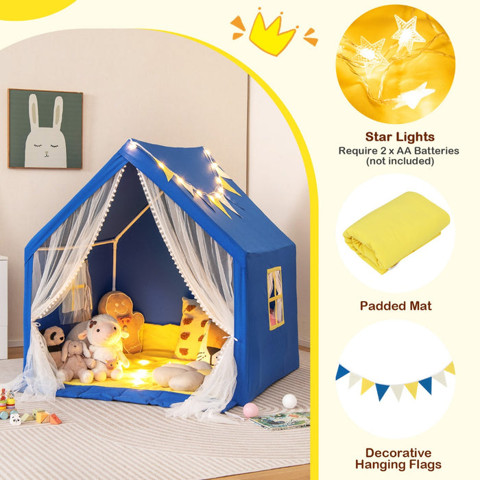 Playhouse for Kids and Toddlers - Includes Washable Cotton Mat and Star Lights, with Windows, Navy Blue - Ideal Indoor Fun, Encourages Imaginative Play