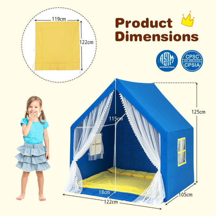 Playhouse for Kids and Toddlers - Includes Washable Cotton Mat and Star Lights, with Windows, Navy Blue - Ideal Indoor Fun, Encourages Imaginative Play