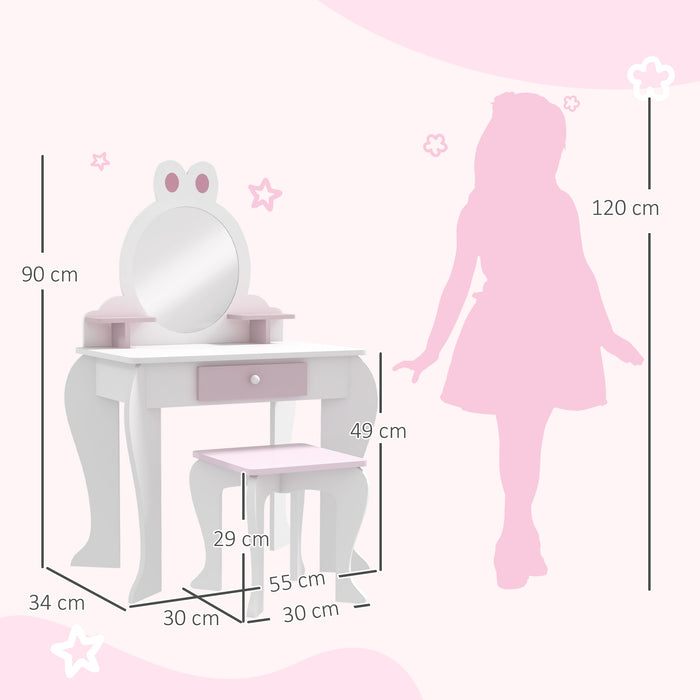 Bunny-Design Children's Vanity Set - Play Dressing Table with Mirror and Matching Stool, White and Pink - Perfect for Creative Play and Dress-Up Fun