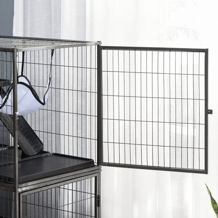 Mobile Small Pet Habitat - Chinchilla, Ferret & Kitten Enclosure with Hammocks and Removable Tray, Silver Grey - Easy Cleaning & Transportation