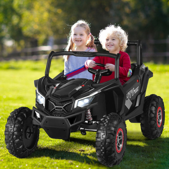 Electric 12V Kids Car - Dual Seating, Music and Remote Control Features, Sleek Black Design - Ideal Toy for Children to Explore and Enjoy!