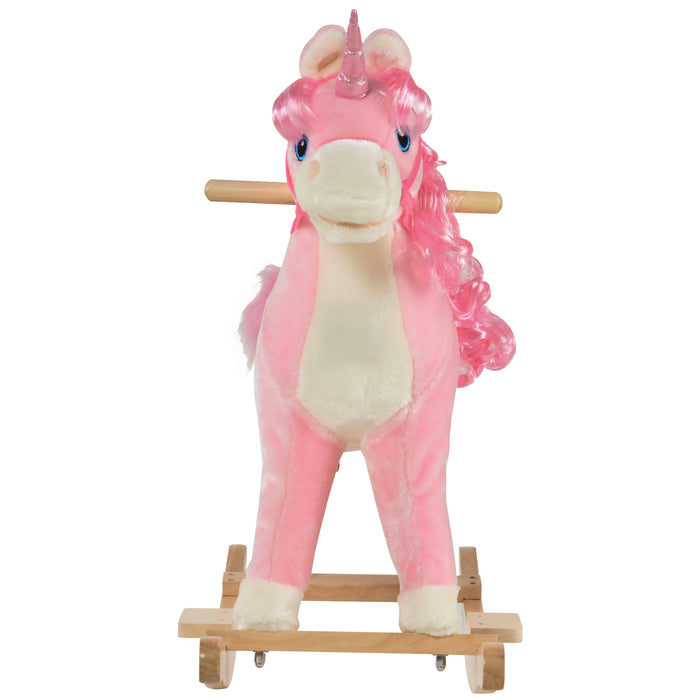 Plush Unicorn Rocking Horse - Soft Pink Ride-On Toy with Sound Effects - Entertaining and Soothing Play for Children