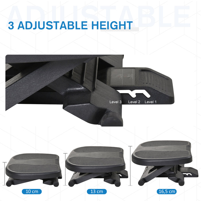 Ergonomic Footrest for Desk - Adjustable Height & Tilt, 0-30 Degree Incline, Promotes Posture - Ideal for Office Work Comfort, Black