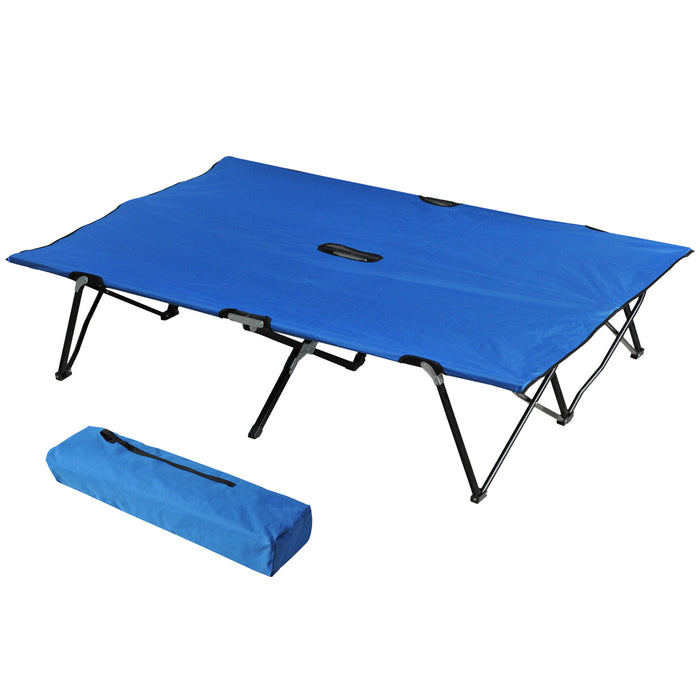 Double-Sized Camping Cot with Carrying Bag - Foldable Outdoor Sunbed for Patio Use, Ultra-Lightweight Design - Ideal for Campers and Outdoor Enthusiasts, Blue