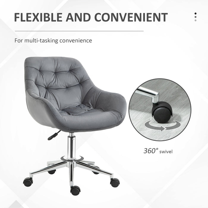 Ergonomic Velvet Swivel Chair - Comfy Adjustable Height Computer Desk Chair with Arm and Back Support - Ideal for Home Office Comfort and Posture Improvement, Dark Grey