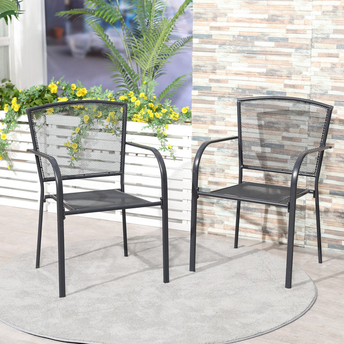 Metal Garden Dining Chair Duo - Set of 2 Stackable Patio Seating, Weather-Resistant Outdoor Chairs - Ideal for Porch, Park, and Lawn Gatherings in Grey