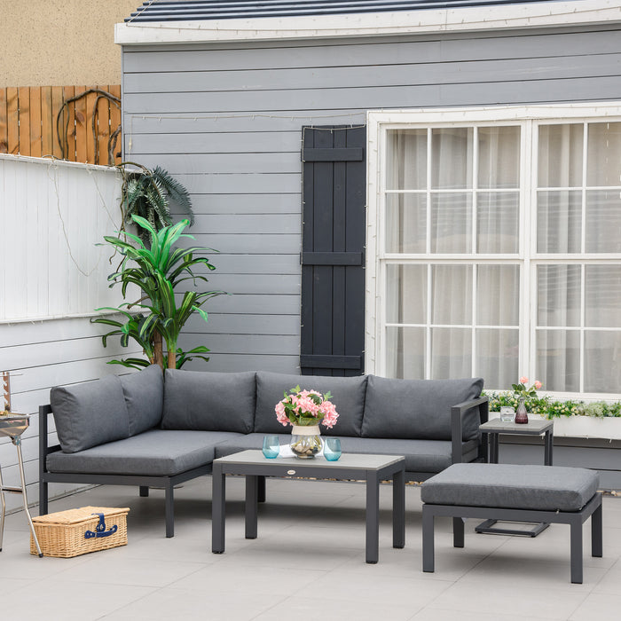 5-Piece L-shaped Garden Furniture Set - Aluminium Corner Sofa & Conversation Set with Coffee Table and Cushions - Ideal for Patio Entertainment and Relaxation