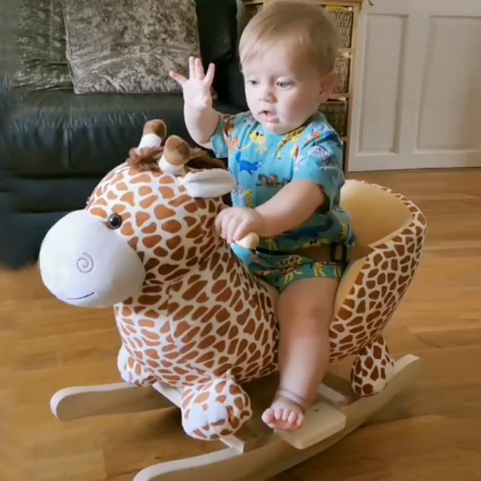 Giraffe-Themed Rocker with Sound Effects - Plush Rocking Horse Toy for Toddlers - Interactive Play and Development for Young Children