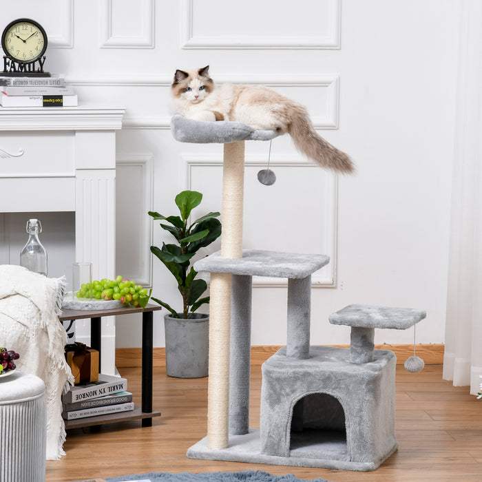 Cat Tree Tower 114cm - Climbing Activity Centre with Sisal Scratching Posts, Perches, and Hanging Ball - Ideal for Kittens and Small Cats's Play and Exercise