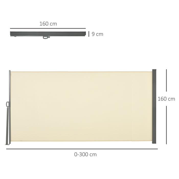 Retractable Sun Side Awning - Garden Patio Privacy Screen Divider, 3x1.6M Cream White - Ideal for Balcony Wall & Outdoor Fencing Solutions